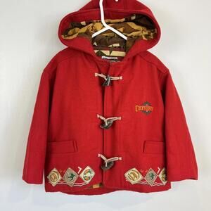 Vintage Chevignon Kids 4 Navajo Handmade Wool Blend Jacket Coat Hood Red France
